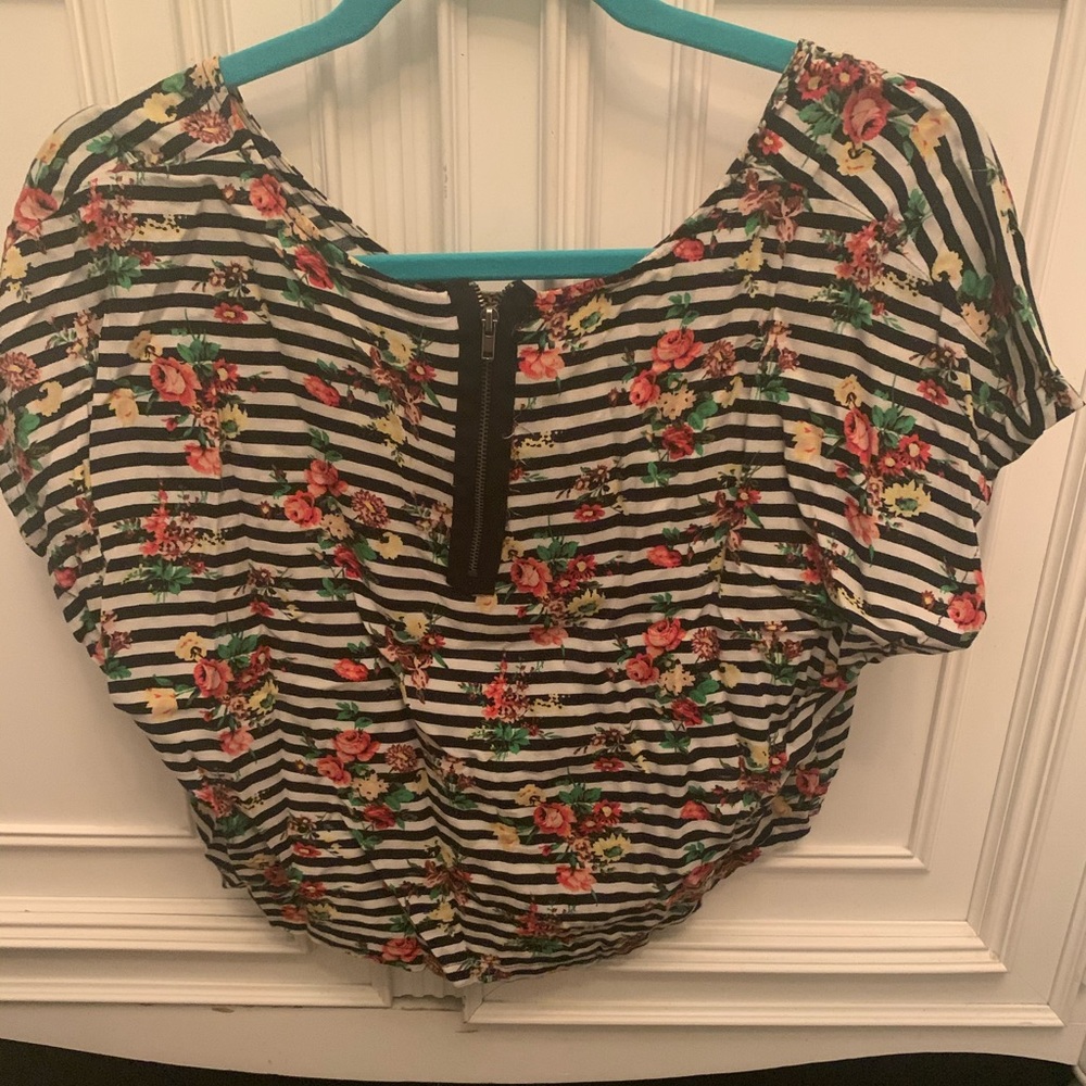 Striped and flower crop shirt